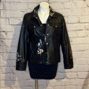 Faux leather embroidered rockstar jacket